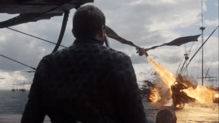 Drogon quemando barcos
